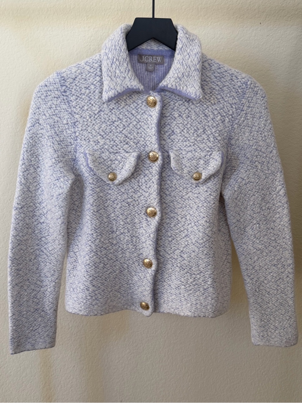 J. Crew Lavender Bouclé Gold-Button Jacket